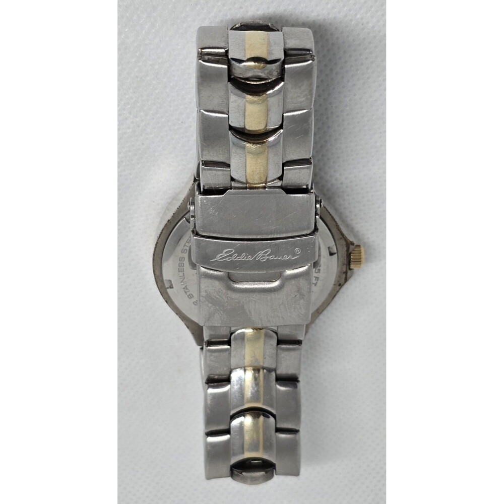Men's Eddie Bauer Textured 3 Eye Silver Gold Two Tone Case Bracelet Watch 11 - Picture 7 of 8